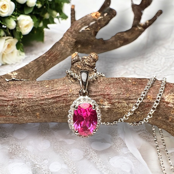 Bright Pink Sapphire Pendant Handcrafted in Sterling Silver 925 - Picture 10 of 10